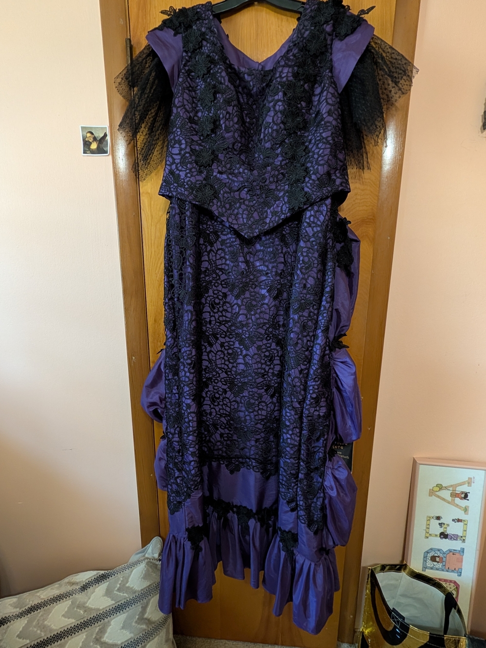 Women’s Victorian Bustle Dress Purple Lace-Overlay Evening Dress Custom Made